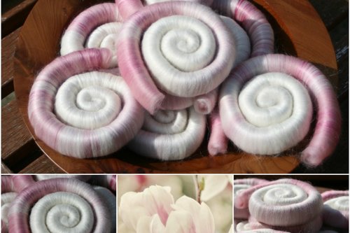 Gentle Magnolia Rolags / Punis - 100g - Polwarth: Silk base